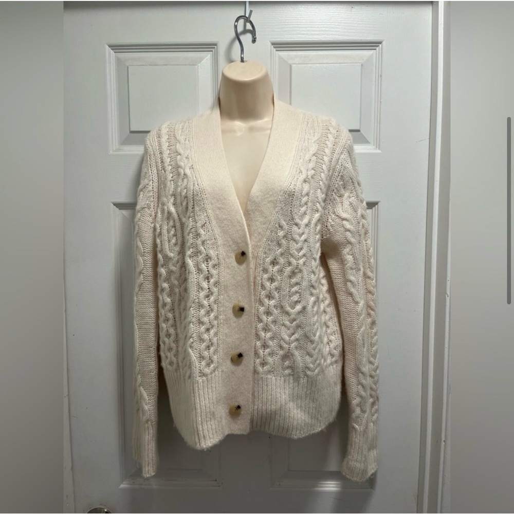 Vince Women's Off White Braided Cable
Cardigan Wool Blend Sweater-Large- EUC